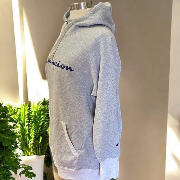 Champion Women's Powerblend Fleece Script Pullover Hoodie In Gray - Picture 10 of 16